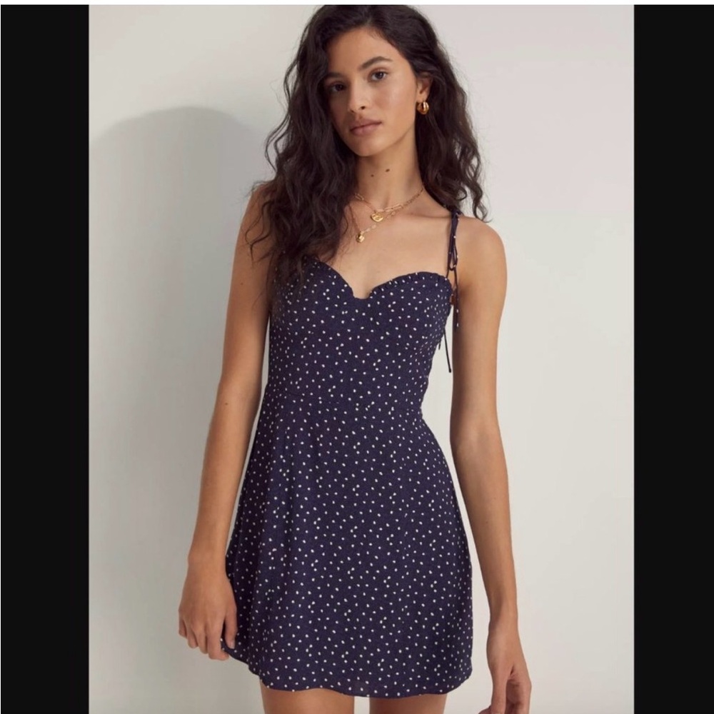 Aritzia Fable Mini Dress Navy White Polka Dot Size 4